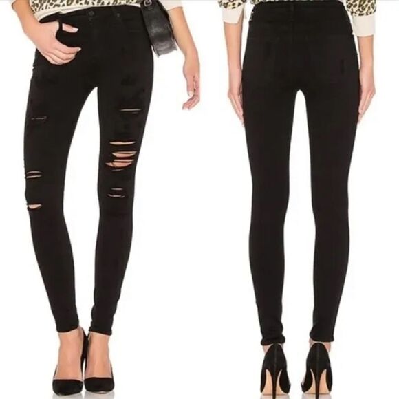 Agolde Sophie high rise skinny jeans black distressed‎ - Picture 1 of 8